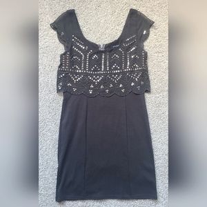 S Bodycon Dress with Sequins Overlay
